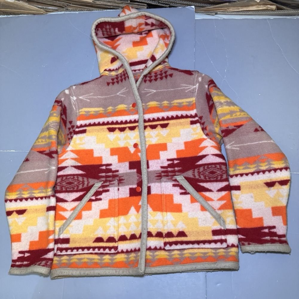 Justin Kraff Women 10 Wool Blend Aztec Southwestern Navajo Blanket Hoodie Jacket